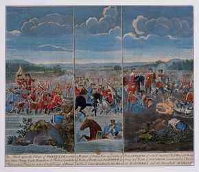 Drei Tafeln, die die Schlacht von Blenheim darstellen, ca. 1765